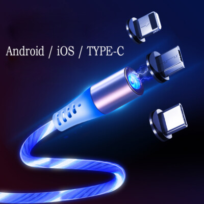 3in1 Streamer LED Magnetisch Ladekabel Micro USB TYPE-C iOS Android 2m 2,1A 