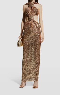 Bronx And Banco Sol Cutout Sequin Halter Gown, Gold, Women's, XS, Evening Formal Gala Gowns Mother of the Bride Groom Halter Neck Gowns Bronx And Banco Sol Cutout Sequin Halter Gown, Gold, Women's, XS, Evening Formal Gala Gowns Mother of the Bride Groom Halter Neck Gowns