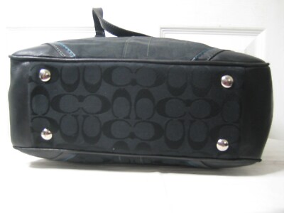 Coach 8k49 Black Signature Jacquard Leather Trim Medium Tote Bag