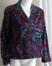 ELECTRIC Vibrant Chico's Sz 2 L Art-to-Wear Wild Cotton Stretch Jacket Blazer