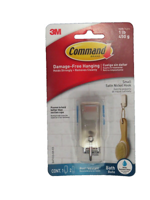 3M Command Small Bath Hook Satin Nickel Holds 1 lb. # BATH33-SN-ES  NEW