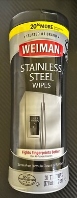Weiman Stainless Steel Appliance Cleaning Wipes, Streak-Free Shine, 30 Count