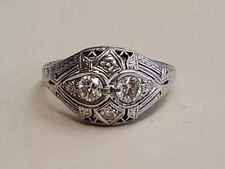 Art Deco Filigree 2.1Ct Round Lab Created Diamond Wedding Ring 14K White Gold FN