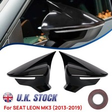 WING MIRROR COVER CAPS LEFT & RIGHT FOR SEAT LEON MK3 2012 ONWARDS GLOSS BLACK
