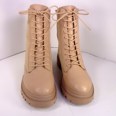 Aldo Boots Lightweight Combat Beige Leather Knit Chunky Lug Sole Women  Size 11