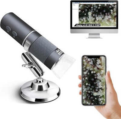 4K Wi-Fi Microscope for iPhone, Android & PC 50-1000X USB Digital Wireless UHD
