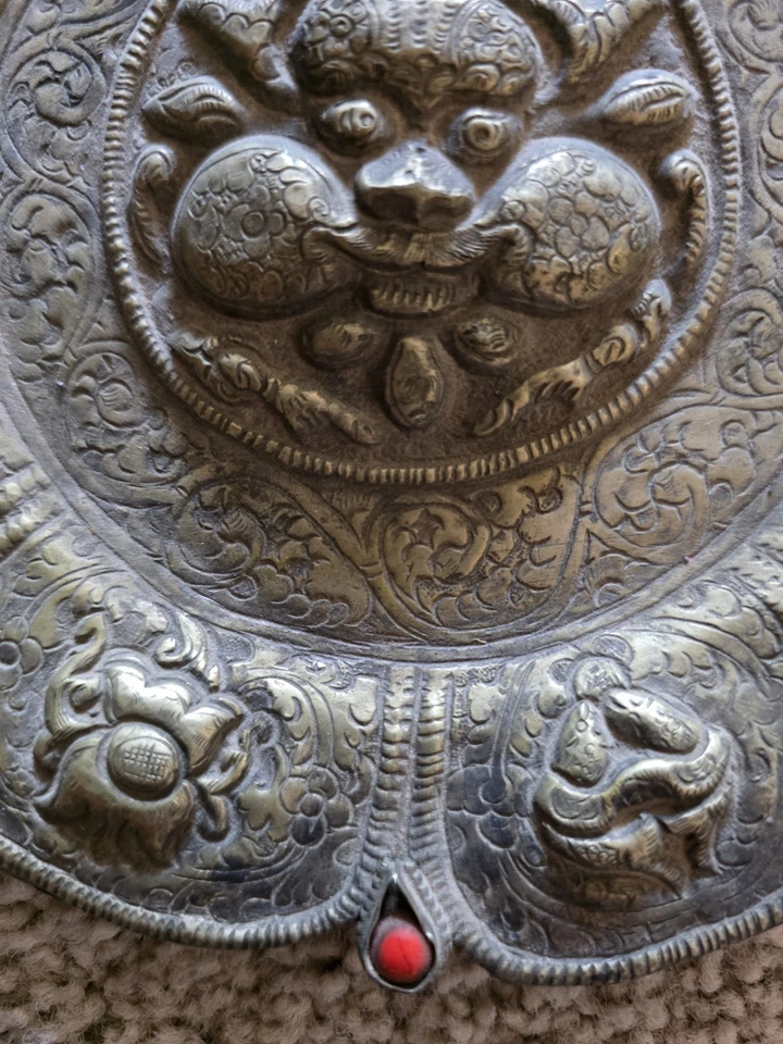 Antique Tibetan Copper & Brass Wall Charger Hanger Gau  - Image 2 of 4