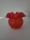 Fenton Glass Amberina Red Orange Hobnail Glass Vase Crimped 3" Rose Bowl Glows