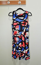 NINE WEST Size 10 Blue Red Black White Graphic Print Sleeveless Dress