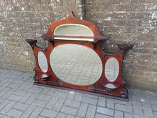 Massive Victorian Mahogany Over Mantel or Wall Mirror With 4 Bevelled Glass