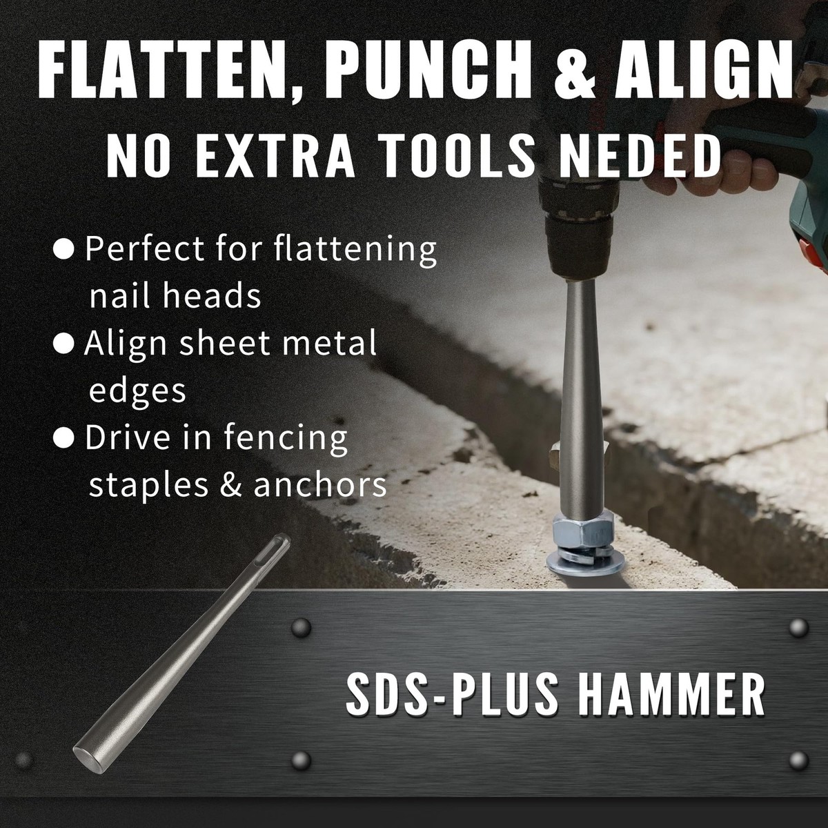 Party Animal 2-Pack SDS Plus Concrete Wedge Anchor Setting Tool – S2 Alloy, Square & Round Shank For Rotary Hammers