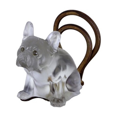 Antiker TSCHECHISCHER Glas CRACKERJACK Cracker Jack Französische Bulldogge TISCHKARTENHALTER #1