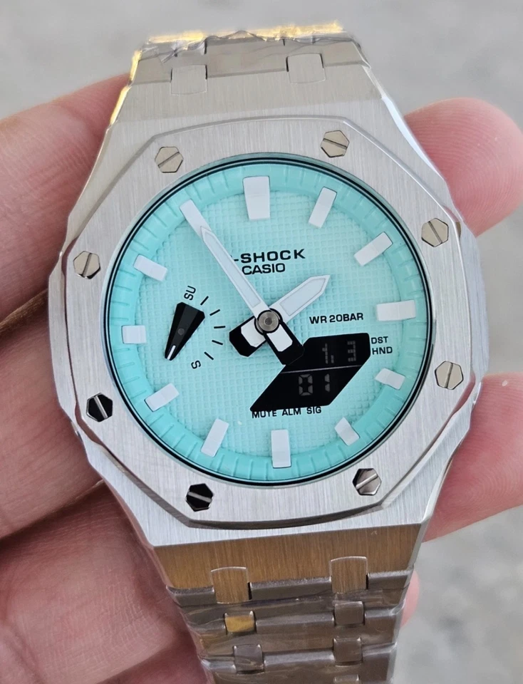 Casio G-Shock GA2100 Personalizado Modificado Bebé Esfera Azul y Pulsera de Acero Inoxidable Foto 4 de 4