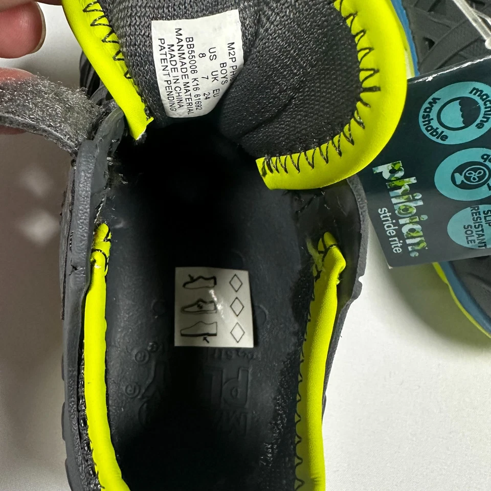 Stride Rite Kids Gray Neon Blue Made2Play Phibian Water Shoes Toddler Size 8 - Image 4 of 4