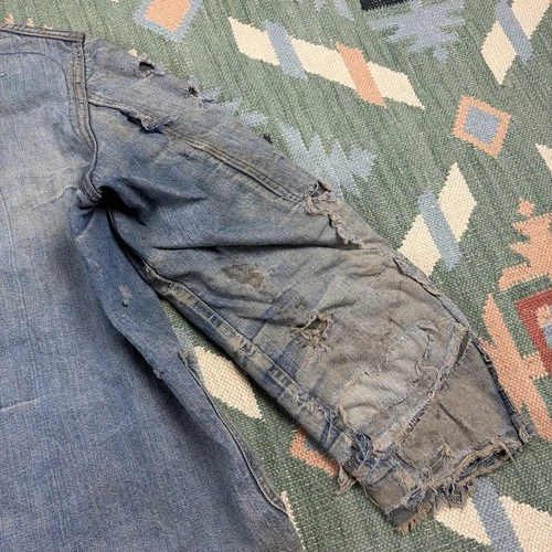 Vintage 1930s WW2 Faded Distressed Thrashed Lined Chore Jacket Workwear XL image 14