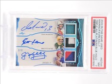 FAVRE KELLY MARINO 2024 LEAF IN THE GAME USED PATCH BLUE AUTO 3/3 PSA 7 Q0902