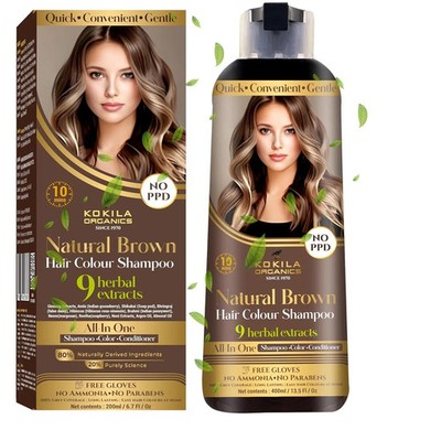Kokila NO PPD Shampoo Hair Colour - Natural Brown - 400ml - 10 Pair Free Gloves