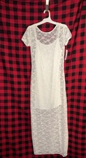P1   Wild Fable Women Short Sleeve White Lace Mesh Maxi Dress Slit Small New
