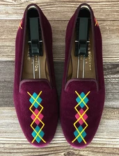 SO CUTE! Women's $575 Stubbs & Wootton Velvet "ARGYLE" Slippers Loafers Shoes 8