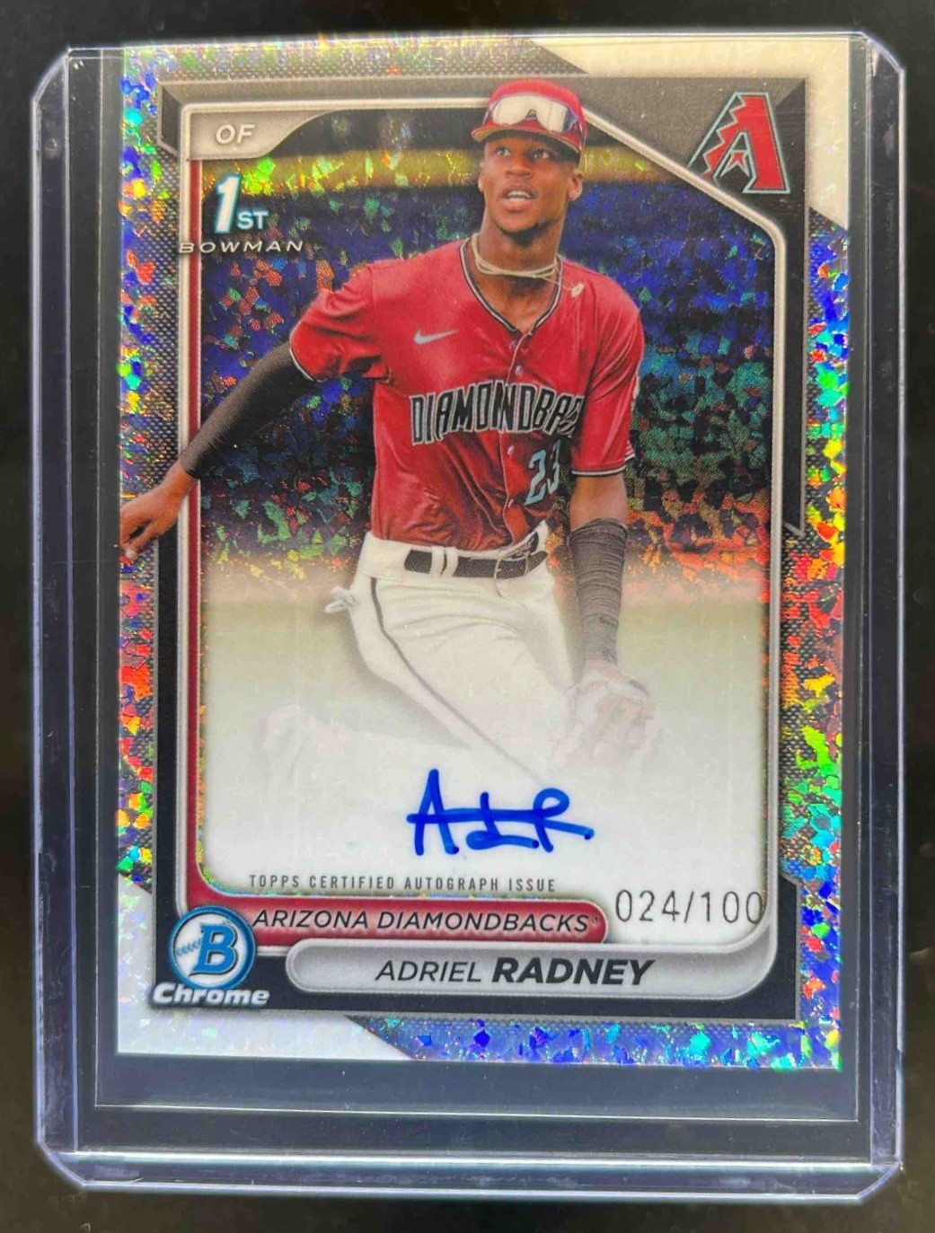 2024 Bowman Chrome Adriel Radney Auto Mini Diamond Refractor 1st #24/100
