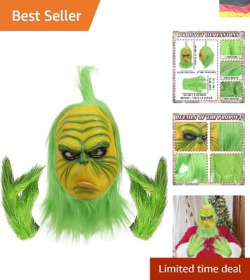 3 Stück Grinch Maske Pelzige Grüne Monster Latex Maske mit Handschuhen Weihna...