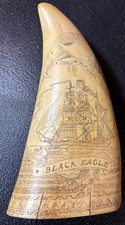 Faux Sperm Whale Tooth Scrimshaw Resin Black Eagle Artek Replica Museum Quality