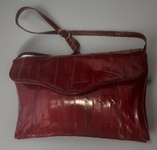 Vintage Genuine Eel Skin Red Clutch/Shoulder Handbag With Suede Interior