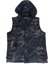 Men's Black Camouflage Hooded Zip Polyester Puffer Gilet Waistcoat L