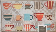 Printed Kitchen Rug nonskid 18"x30" 15 COLORFUL COFFEE CUPS, rectangle, Sig