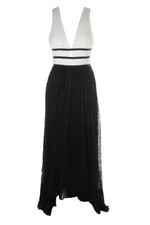 Adrianna Papell Ivory Black Sleeveless Colorblocked High-Low Lace Gown 10