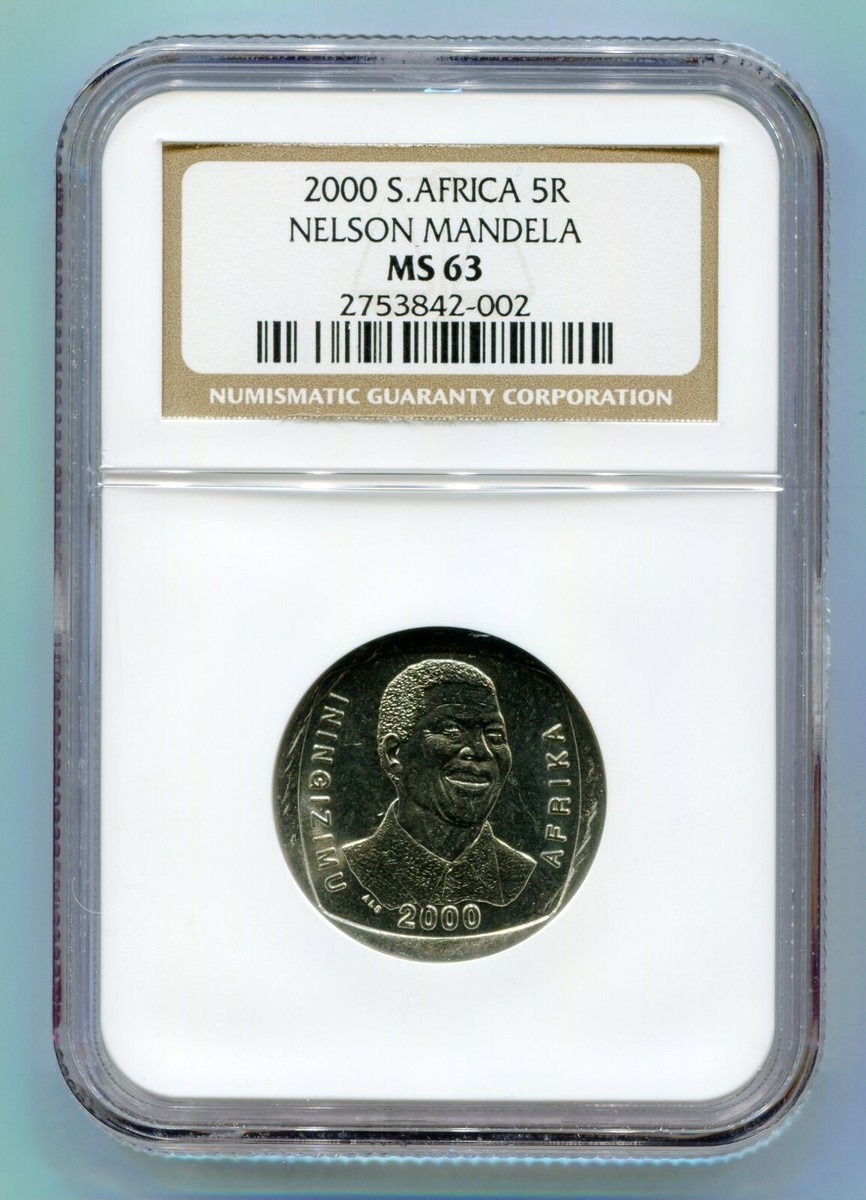 South Africa Year 2000 5R Nelson Mandela R5 Smiley Madiba Coin NGC