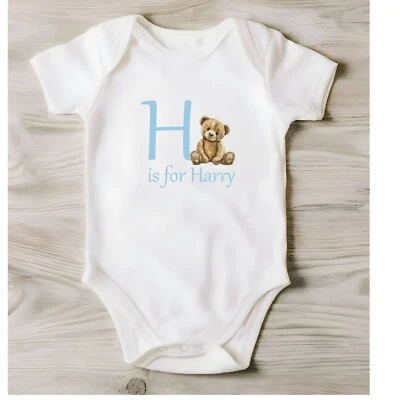 GIFTSANDCARDS2024 Teddy Bear Personalised Baby Vest All in One Bodysuit Boy or Girl