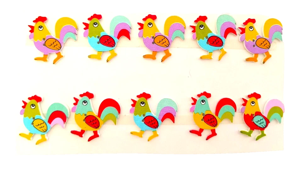 NEW 10 Rooster Buttons Mixed Lot Flat 1" Very Colorful 2 Holes Sewing Crafting - Image 4 of 4