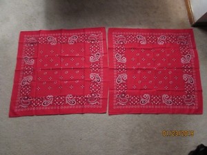 Set of 2 Vintage Red 100% Cotton Colorfast Bandannas/Handkerchiefs