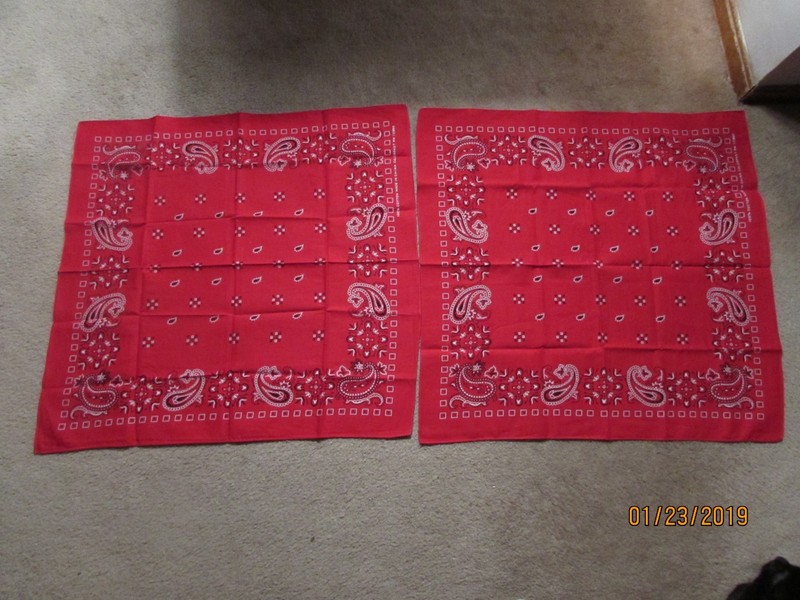 Set of 2 Vintage Red 100% Cotton Colorfast Bandannas/Handkerchiefs