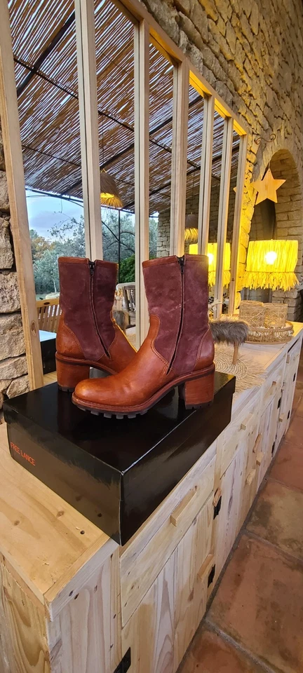 Biker Free Lance camel bi-matière cuir daim taille 39,5 - Photo 4/4