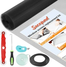 48"x177" Window Screen Door Repair Kit Fiberglass Mesh Roll with Tools Black
