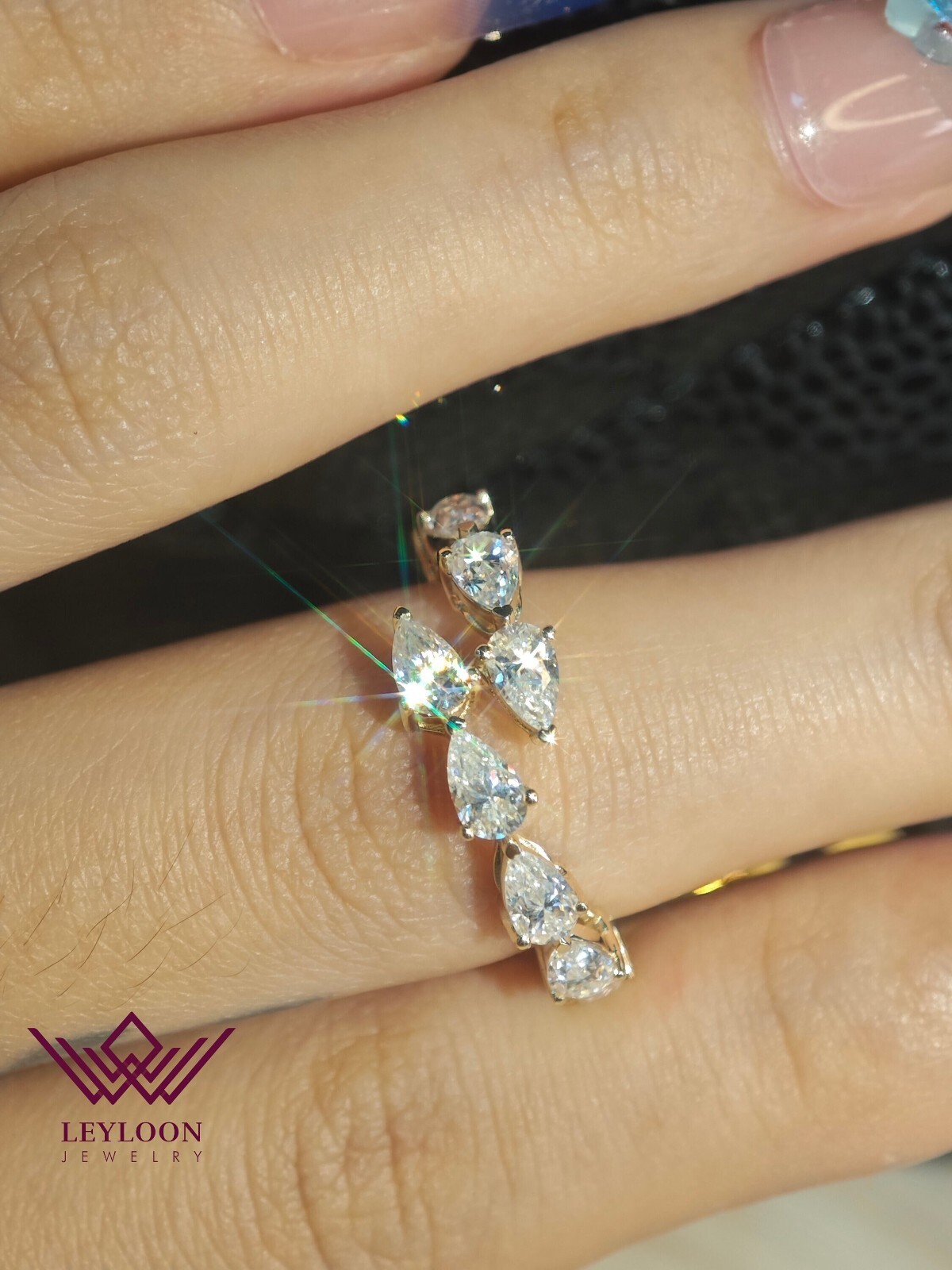 4.5 CTW D Colorless Pear Cut 3*5mm Basket Open 10K Yellow Gold Moissanite Ring