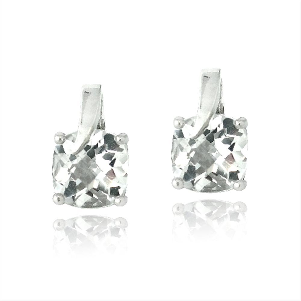 925 Silver 2.6ct White Topaz Cushion Cut Curve Stud Earrings