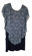 Stitch Collection Dress Ladies 20W Plus Size Pullover Blue Sheath Shear Paisley 