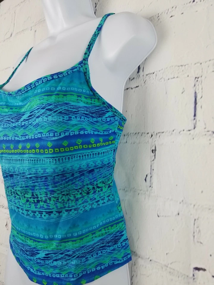 Tankini vintage Baltex solo traje de baño talla 12 azul verde tazas acolchadas 2 correas Foto 4 de 4