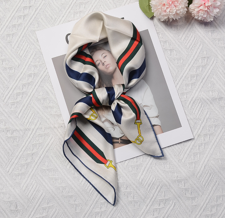 Pure 14 Momme Twill Silk Bandanna Scarf Wrap geometry Print Square Shawl 27