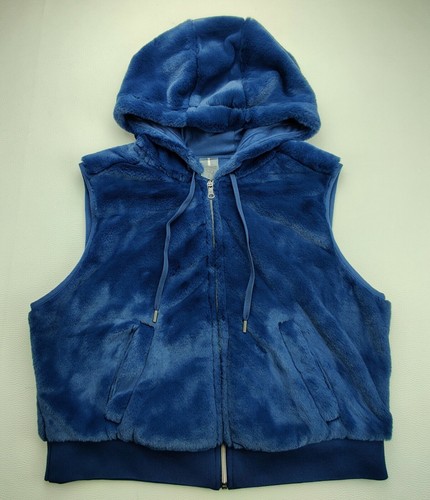 Calia by Carrie Underwood Weste Damen Large Blau Kunstfell Ärmellos Kapuze Neu