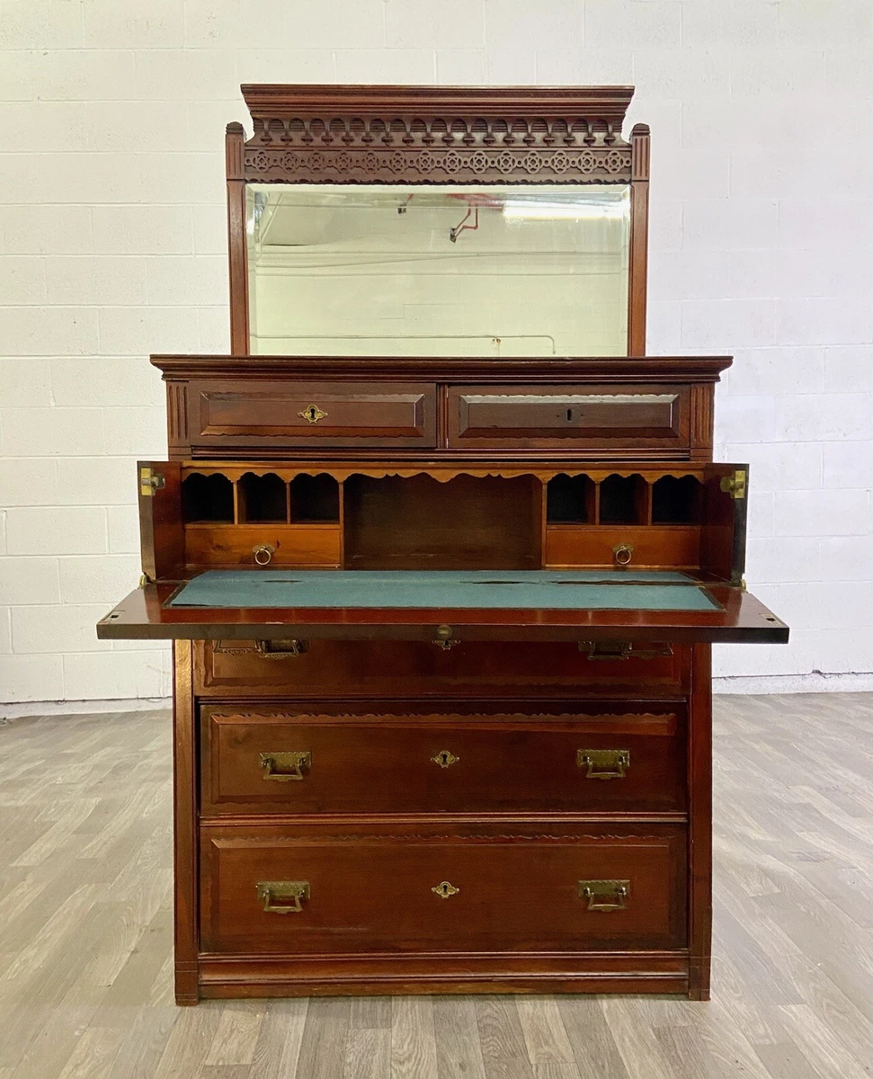 Antique Victorian Eastlake Secretary Desk Chest of Drawers with