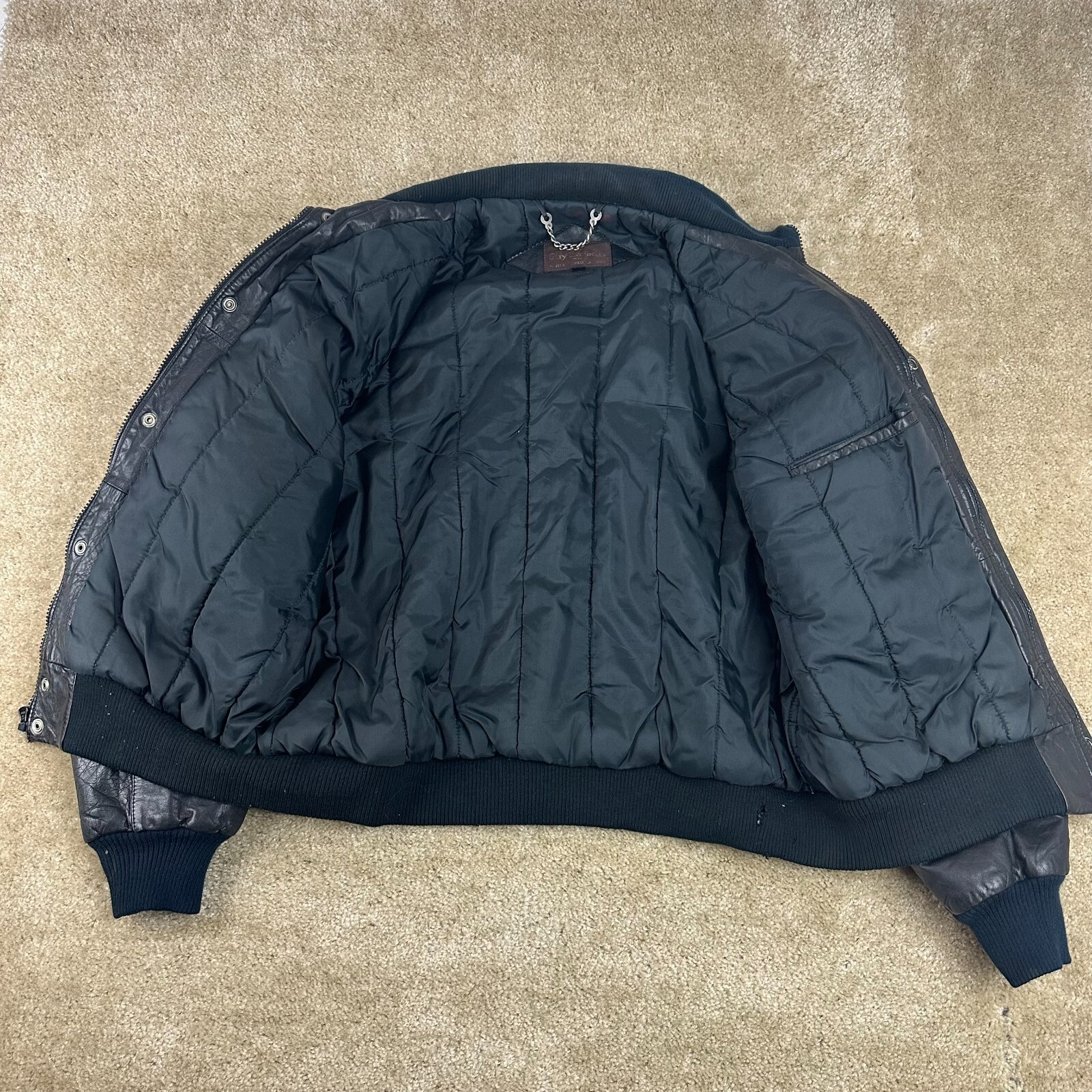 Guy Laroche Paris Mens Bomber Jacket L Leather Zip Up snap Black