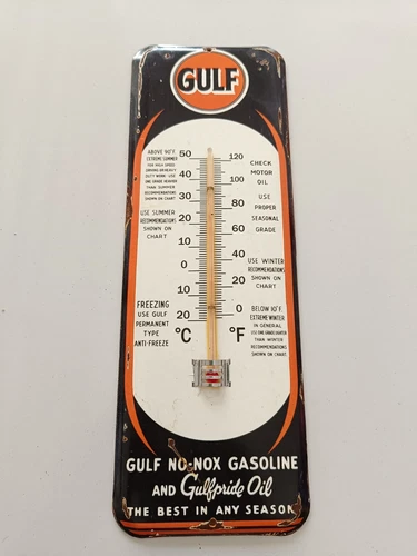 Vintage Glass Thermometer GULF NO-NOX GASOLINE No porcelain 40'S-50'S era