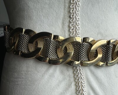 Silver Mesh With Gold Interlocking Oval Accent Pieces Belt  display picture 1