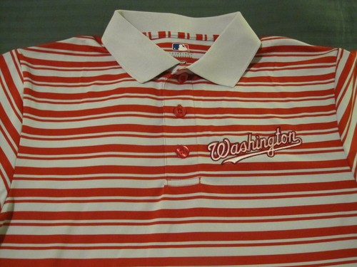 NWT Washington Nationals Men Polo Golf Striped Shirt - Small S - New with Tags - Picture 2 of 5