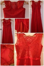 ✨Red Lace Tank Top Empire Chiffon V-Back Maxi Dress Size 6✨✨