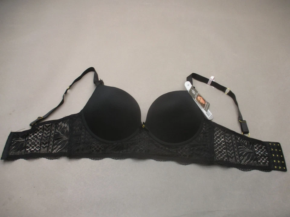 Nuevo con etiquetas Sujetador push-up 40D Daisy Fuentes para mujer forrado negro con aros cierre trasero 9D Foto 3 de 4